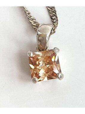 Champagne Cubic Zirconia Sterling Silver 925 Vintage Pendant Necklace - 17"